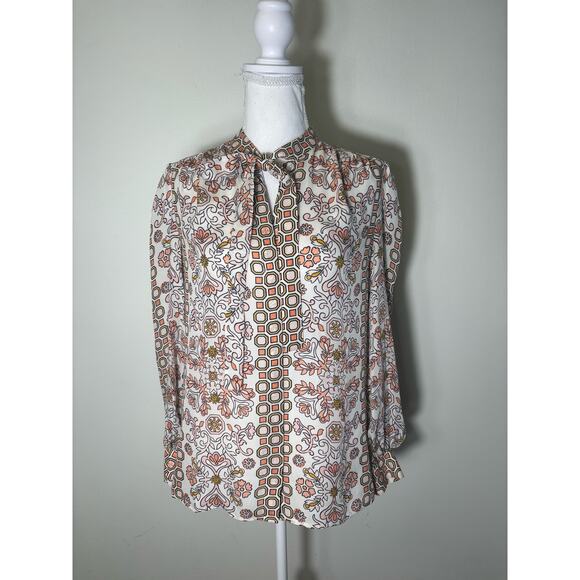 Tory Burch Pink and Cream Floral Print Blouse Sz 2 - Picture 1 of 4